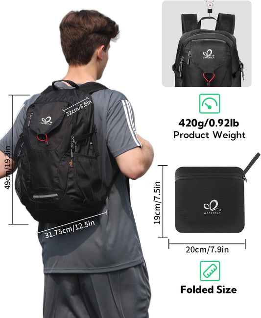 WATERFLY Lightweight Packable Hiking Backpack: 30L Foldable Travel Daypack Ultralight Camping Day Pack for Woman Man