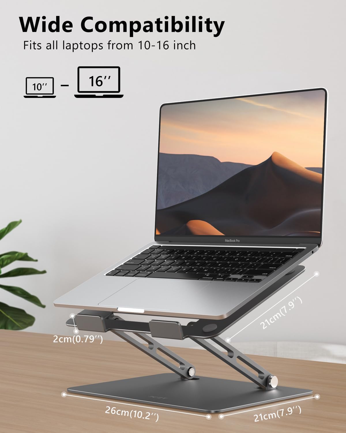 Aluminum Laptop Stand, Laptop Stand for Desk, Adjustable Height Ergonomic Computer Stands Compatible with MacBook Air, Pro, Dell, HP, Lenovo More, All 10-16'' Notebooks Laptops, Gray