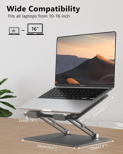 Aluminum Laptop Stand, Laptop Stand for Desk, Adjustable Height Ergonomic Computer Stands Compatible with MacBook Air, Pro, Dell, HP, Lenovo More, All 10-16'' Notebooks Laptops, Gray