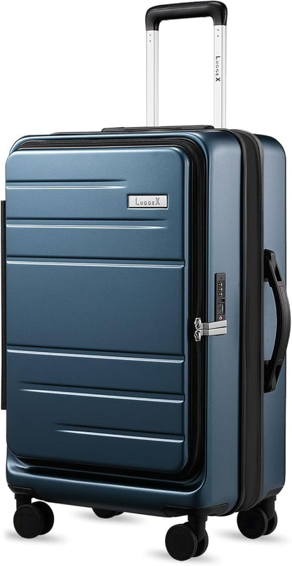 LUGGEX 24 Inch Luggage with Spinner Wheels, Expandable PC Hard Shell Checked Suitcase with Front Opening, Lightweight (Blue, 24 Inch)