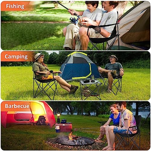 Leonyo 2Pcs Folding Camping Chairs for Adults, Lawn Chairs & Table, Black