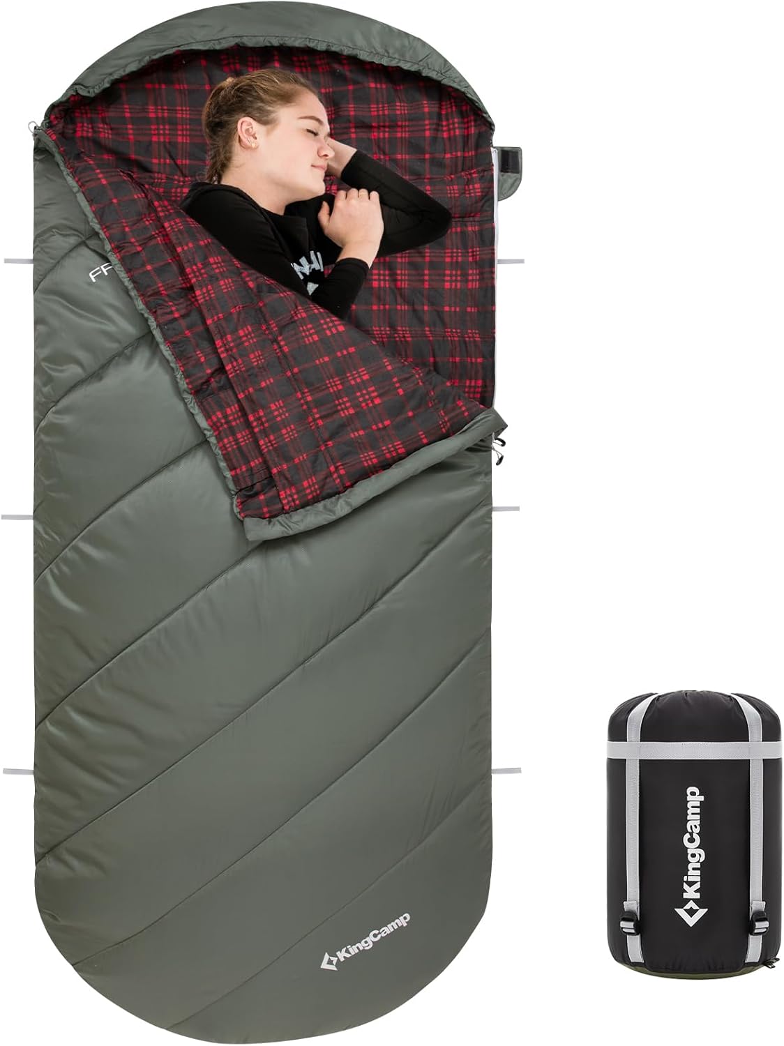 KingCamp Sleeping Bag for Adults, Cold Weather & Warm Extra Wide Big & Tall XL Portable Waterproof Flannel Sleeping Bags, Essentials Gear Accessories for Camping Backpacking Hiking Indoor & Outdoor