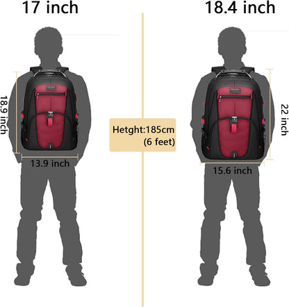LOVEVOOK Large Backpack for Men 18.4 inch Heavy Duty Travel Laptop Backpack with USB Port Waterproof for Business Work (18 inch, Red)