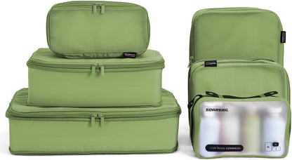 6 Set Compression Packing Cubes for Travel, Large Medium Small Luggage Organizers, Storage Bags for Clothes (6 Pack, Forest Green)
