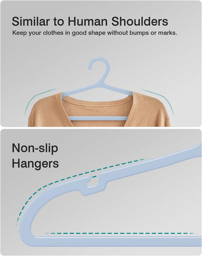 30 Pack Clothes Hangers, Non Slip Plastic Coat Hangers, Space Saving, Heavy Duty, Hanging Dry Wet Clothes, 16.4" x 8.3", Light Blue UAPY0530L