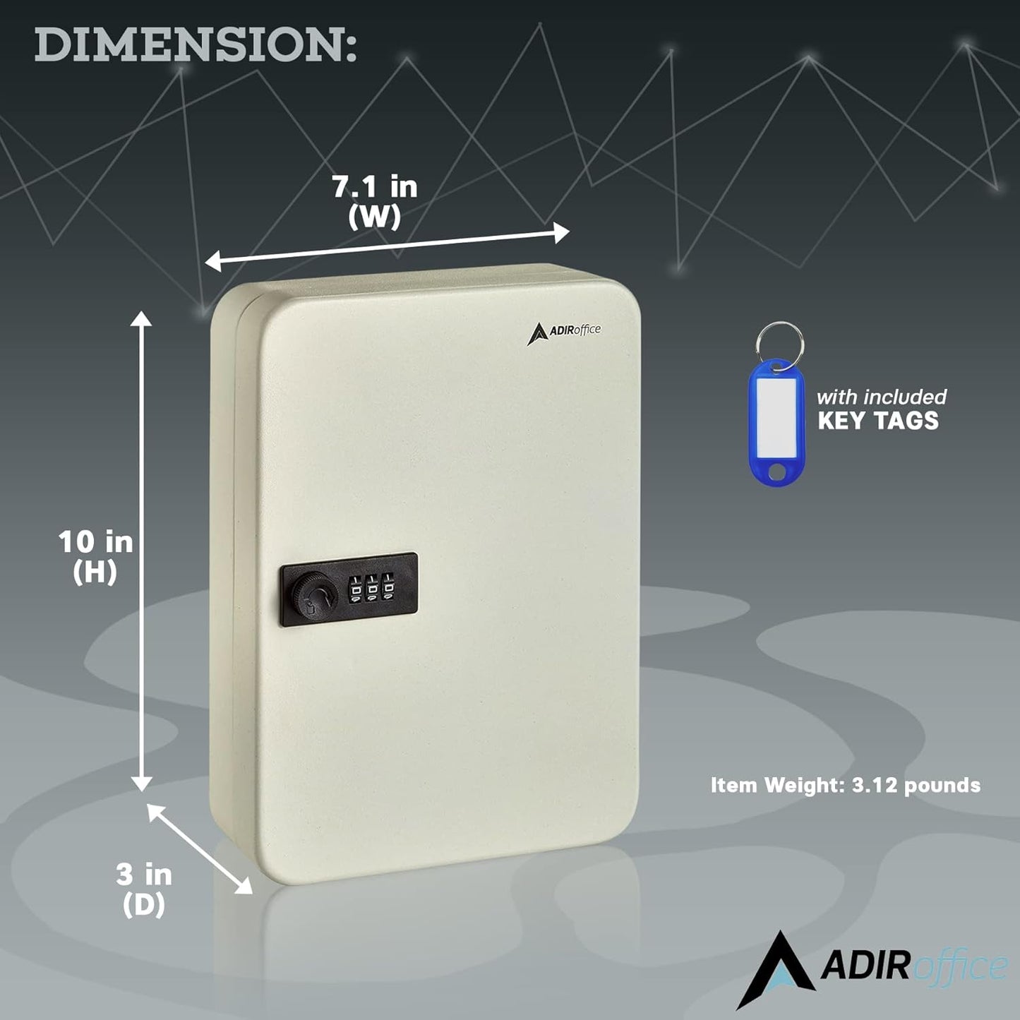 AdirOffice Key Lock Box – 48 Key Hooks Wall Mounted Key Cabinet Lock Box, Car Keys Holder Box, Lockable Key Storage Box - Metal Key Box Organizer with for Home and Office