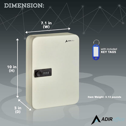 AdirOffice Key Lock Box – 48 Key Hooks Wall Mounted Key Cabinet Lock Box, Car Keys Holder Box, Lockable Key Storage Box - Metal Key Box Organizer with for Home and Office