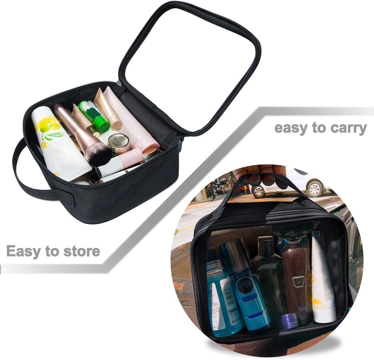 ANRUI TSA Approved Toiletry Bag, 5 Pcs TSA Clear Travel Bags With Handle Strap, Makeup Bag for Liquids, Toiletries, Cosmetics, Gifts for Women and Men，Black