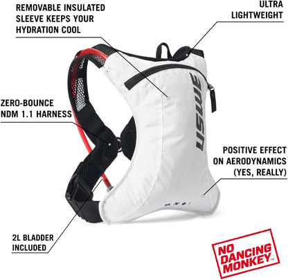 USWE Race 2.0, Ultra Lightweight Hydration Backpack with 2.0L / 70oz Water Bladder, Leak Proof Pack for Gravel, MTB, Running, Hiking, Cycling, Camping, Biking for Men,Women