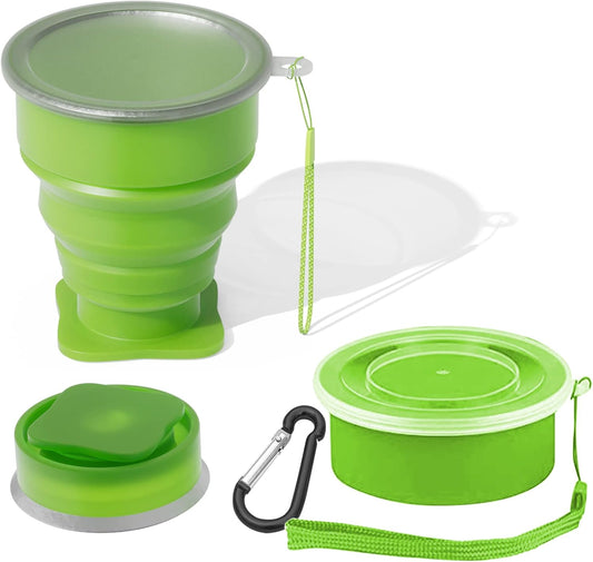 Collapsible Cup - Silicone Foldable Cup-Expandable Folding Drinking Reusable Portable Mugs Cups For Travel, Camping, Hiking, Survival, Car, Picnic, Beach, Holiday Vacation, Outdoor Sports Green