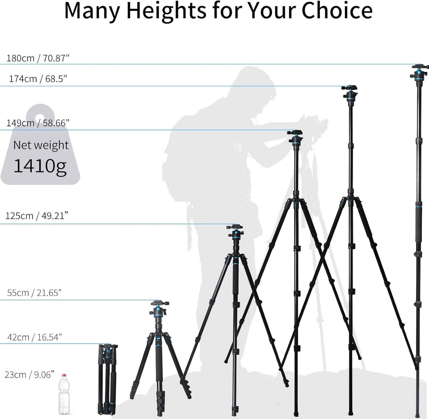 Camera Tripod, 68" / 174cm Lightweight Travel Monopod with 360°Ball Head Payload 15 lbs, Adjustable Height from 17" to 68" Professional Stand for DSLR Camera Shooting