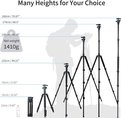 Camera Tripod, 68" / 174cm Lightweight Travel Monopod with 360°Ball Head Payload 15 lbs, Adjustable Height from 17" to 68" Professional Stand for DSLR Camera Shooting