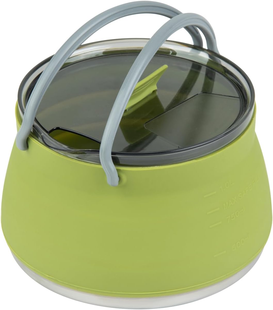 Restaurantware-Hi Tek 1 Liter Collapsible Camping Kettle, 1 Portable Cook Pot - With Perforated Lid, Stainless Steel Bottom, Silicone Camping Coffee Pot, With High Heat Nylon Handles, For Travel