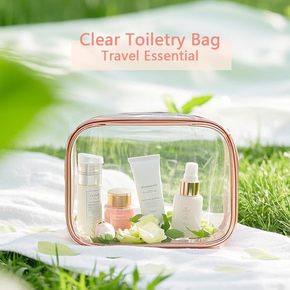 Clear Toiletry Bag, 3 Packs TSA Approved Water resistant Travel Organizer, Airport Airline Travel Essential Carry On Makeup Cosmetic Bags for Women, White - 3 packs