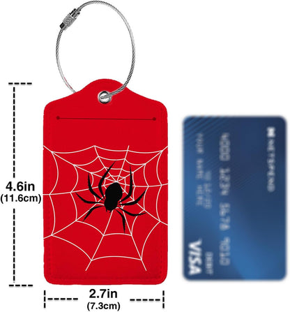 Spider Web 2 Pack Luggage Tag for Suitcase, Cute Unique Leather Bag Tags Identifiers Privacy Cover ID Label with Steel Loop for Women Men Kids Girls Travel,