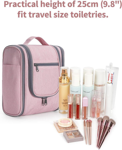 Narwey Small Hanging Toiletry Bag Women Travel Makeup Bag Organizer Toiletries Bag for Travel Size Essentials Accessories Cosmetics (Medium, Pink)