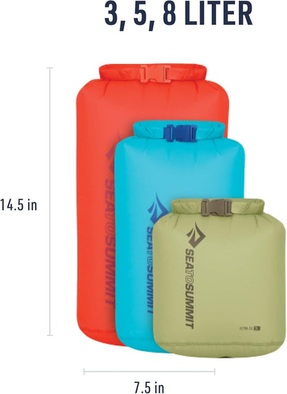 Sea to Summit Ultra-Sil Dry Bag Set, Ultralight Waterproof Stuff Sack (3L, 5L, and 8L)