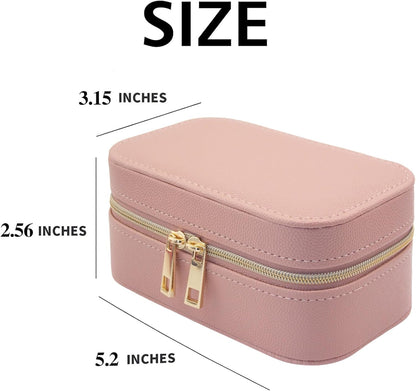 Travel Jewelry Case Bulk Of 2 For Women Weekend,Gold Zip, PU Leather Compact Jewelry Organizer For Earring Bracelets Pink Travel Jewelry Box Set Perfect For Small Bridesmaid Jewelry Box Gift
