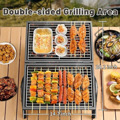 Portable Charcoal Grill: Double-Sided BBQ Grill for Camping and Picnics