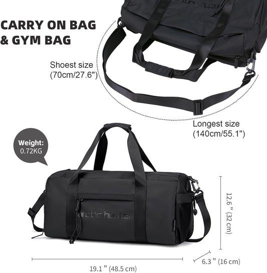 Small Gym Bag Duffel Bag for Men Women with Shoe Compartment Ideal for Sports,Travel,and Overnight Trips, Athletic Gear Workout Weekender Bags, Black