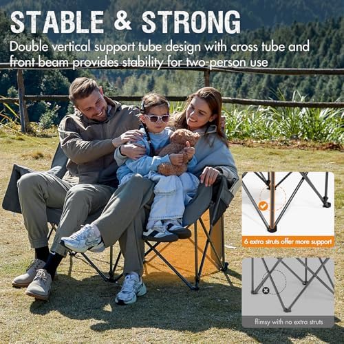 Portal 600 lbs Double Camping Chair,2 Person Folding Loveseat,Gray