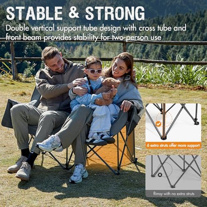 Portal 600 lbs Double Camping Chair,2 Person Folding Loveseat,Gray