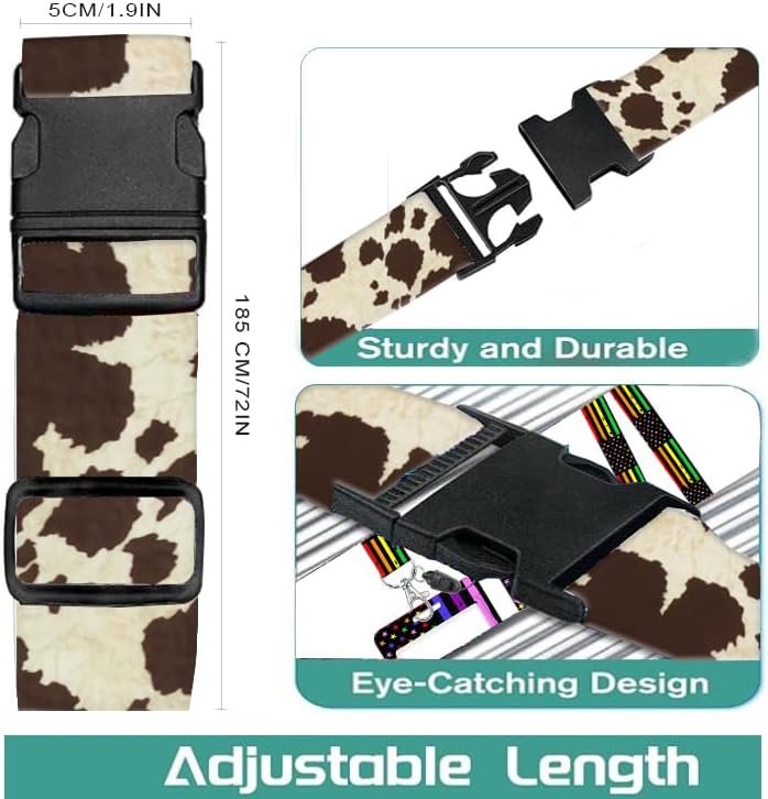 Luggage Straps for Suitcases Travel Belt Accessories, Cute Suitcase Strap, Adjustable Luggage Belt Strap, Heavy Duty with Quick-Release Buckle Luggage Strap Retro Cow Print
