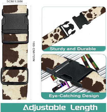 Luggage Straps for Suitcases Travel Belt Accessories, Cute Suitcase Strap, Adjustable Luggage Belt Strap, Heavy Duty with Quick-Release Buckle Luggage Strap Retro Cow Print