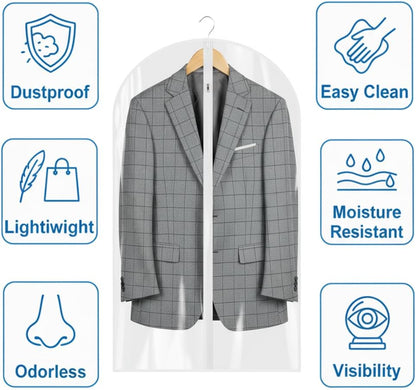 All Clear Garment Bags for Travel - 32” PEVA Waterproof Suit Cover with Zipper for Hanging Clothes, Shirts, Sweaters - Durable Dresser for Closet Storage, Dustproof & Moisture Resistant - 32”/12 Pack