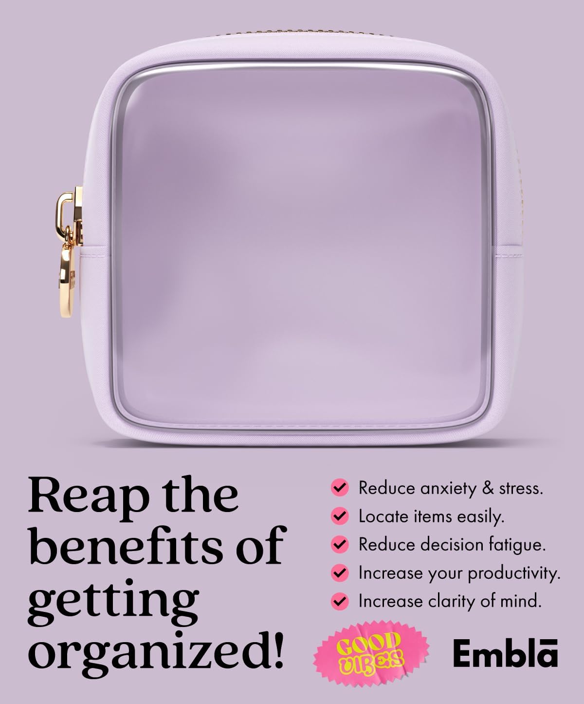 Clear Makeup Bag Zipper Pouch, Transparent Cosmetic Case Organizer, TSA Approved Travel Toiletry Case, Travel Accessories Essentials Makeup Tote for Women, Mini Cute Make up Bag for Purse - Lilac