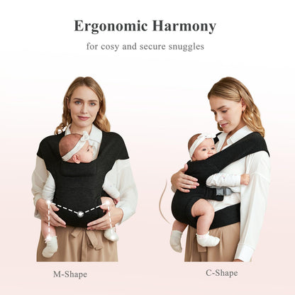 Newborn Carrier, Cozy Baby Carrier, Ergonomic Cross-Back Wrap, Hands-Free with Supportive Comfort, Black