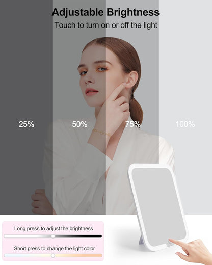 Chomeiu Makeup Bag with LED Mirror, Cute Cosmetic Bags Birthday Gifts for Girls Women, Makeup Train Case Artists Organizer Large Make Up Bags with Light Up Mirror 3 Color Lights, Pink Geometry