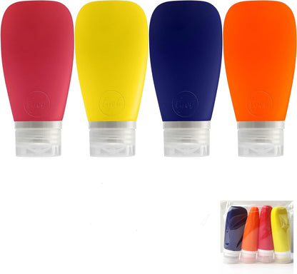 Travel Bottles for Toiletries, TSA Approved 3oz Leak Proof Silicone Soft Refillable Squeeze Travel Size Containers BPA Free for Cleansers, Lotions, Shampoo, Conditioner (red,yellow,blue,orange)