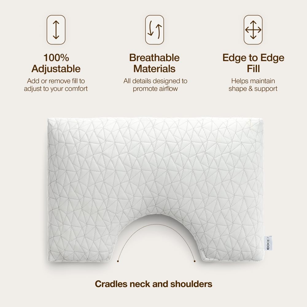 Coop Home Goods Original Cut-Out Adjustable Pillow, Queen Size Bed Pillows for Neck & Head Support, Memory Foam Pillows - Medium Firm for Side Sleeper, CertiPUR-US/GREENGUARD Gold