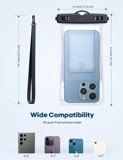 Lamicall 2PCS Waterproof Phone Pouch Floating - [Soft 3D Seamless Design] IPX8 Water Proof Cell Phone Case for Beach, Protector for iPhone, 4-7" Devices, Dry Bag Beach Essentials for Cruise Travel