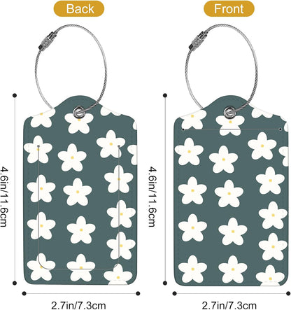 2Pack Luggage Tags for Suitcases, Cute Unique Pu Leather Cruise Luggage Tag with Privacy Cover ID Label Address Card and Metal Ring Suitable for Women Men Kids Travel Bag Little White Flower
