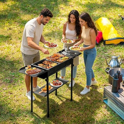 Portable Charcoal BBQ Grill, Foldable Smoker Tall Barbecue Grill Charcoal Outdoor Lightweight for Cooking Camping Hiking Picnics Tailgating Backpacking Garden Beach Party (47"L x 30.31"H)