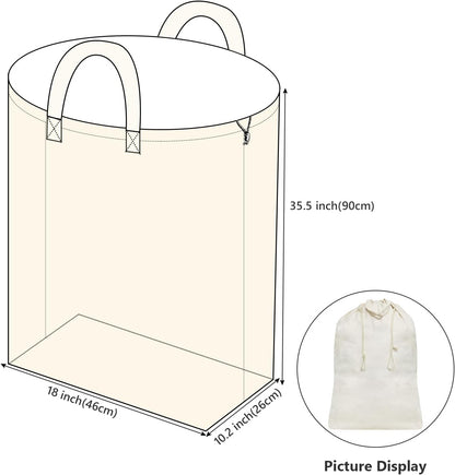 2 Pcs Canvas Laundry Bags with Carrying Handles & Drawstring Closure, Machine-washable Laundry Basket Hamper Liner Replacement Bags