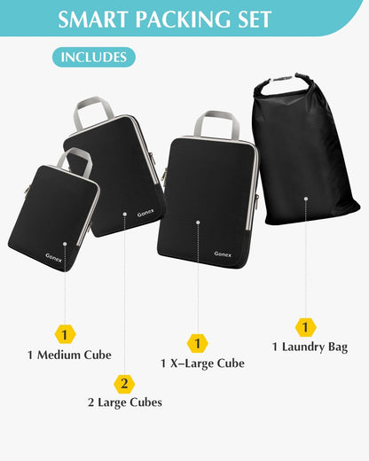 Gonex Compression Packing Cubes, 3pcs/4pcs Expandable Storage Travel Luggage Bags Organizers