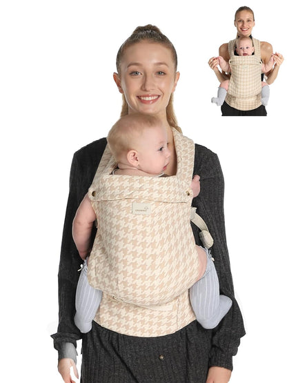 GROWNSY Baby Carrier Newborn to Toddler, Ergonomic Baby Toddler Carrier Wraps with Head Support, Easy to Wear, Infant Carrier Baby Gift, Travel and Hiking Friendly,for 7 to 44 lb (Houndstooth Beige)