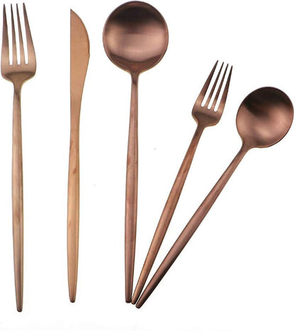 Matte Rose Gold Silverware Set, Gugrida 5-Piece 18/10 Stainless Steel Satin - Image 5