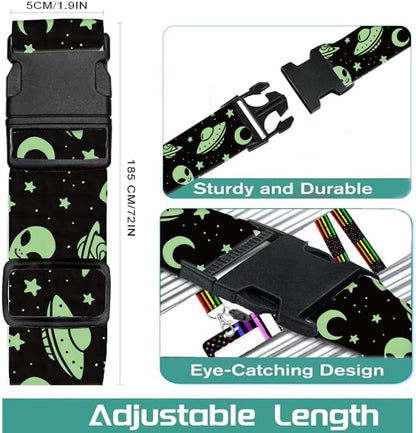 Luggage Straps for Suitcases Travel Belt Accessories, Cute Suitcase Strap, Adjustable Luggage Belt Strap, Heavy Duty with Quick-Release Buckle Luggage Strap Cute Green Aliens