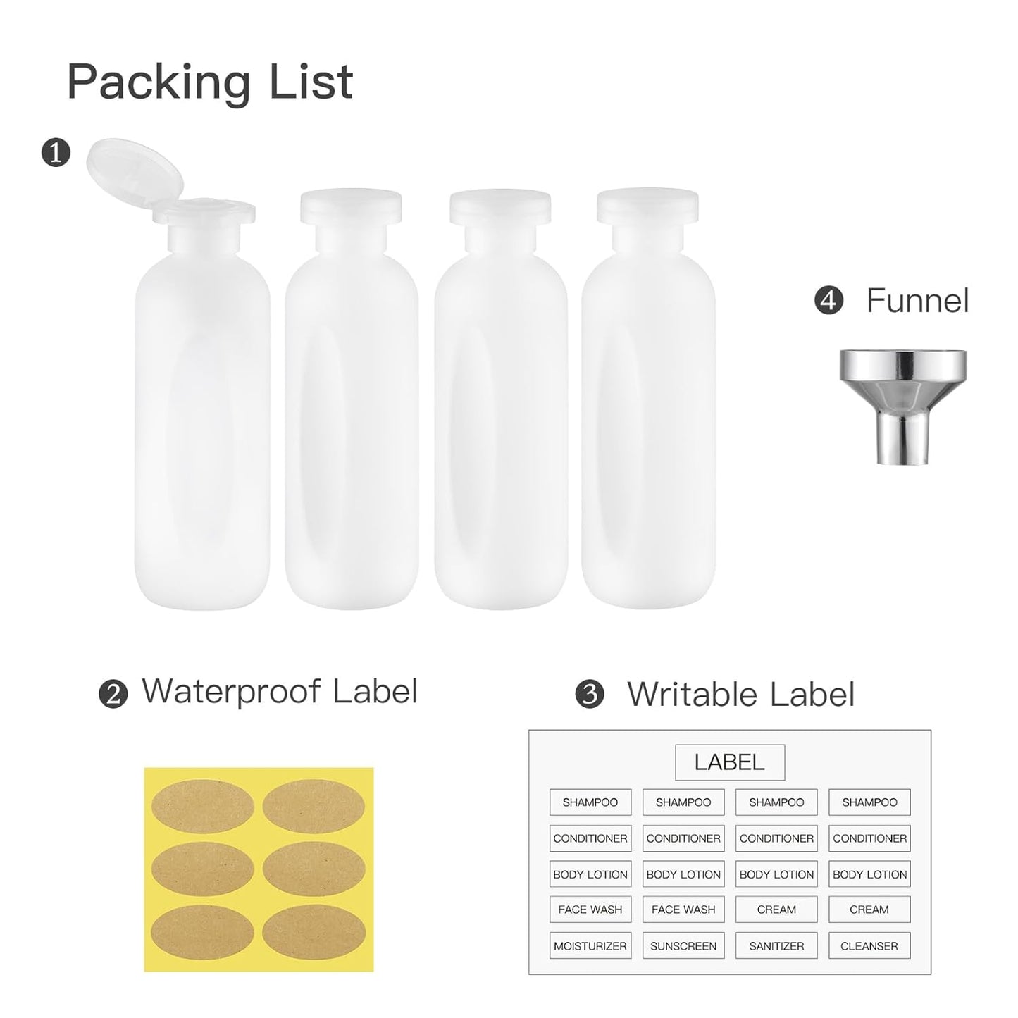 6.7oz Travel Shampoo Bottle, Empty Plastic Squeeze Bottles with Flip Cap, 4PCS Lotion Container for Toiletries (200ml,Clear)