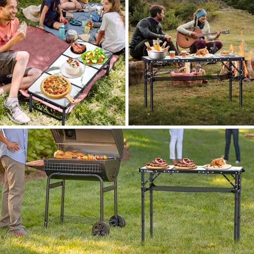 Anbte 3ft Folding Camping Table, 3 Adjustable Height Max 27.5", White