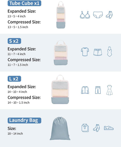 Narwey 6 Set Compression Packing Cubes for Travel Kids Women Carry on, Packing Organizers Bag for Backpack Luggage Suitcase Duffle Bags