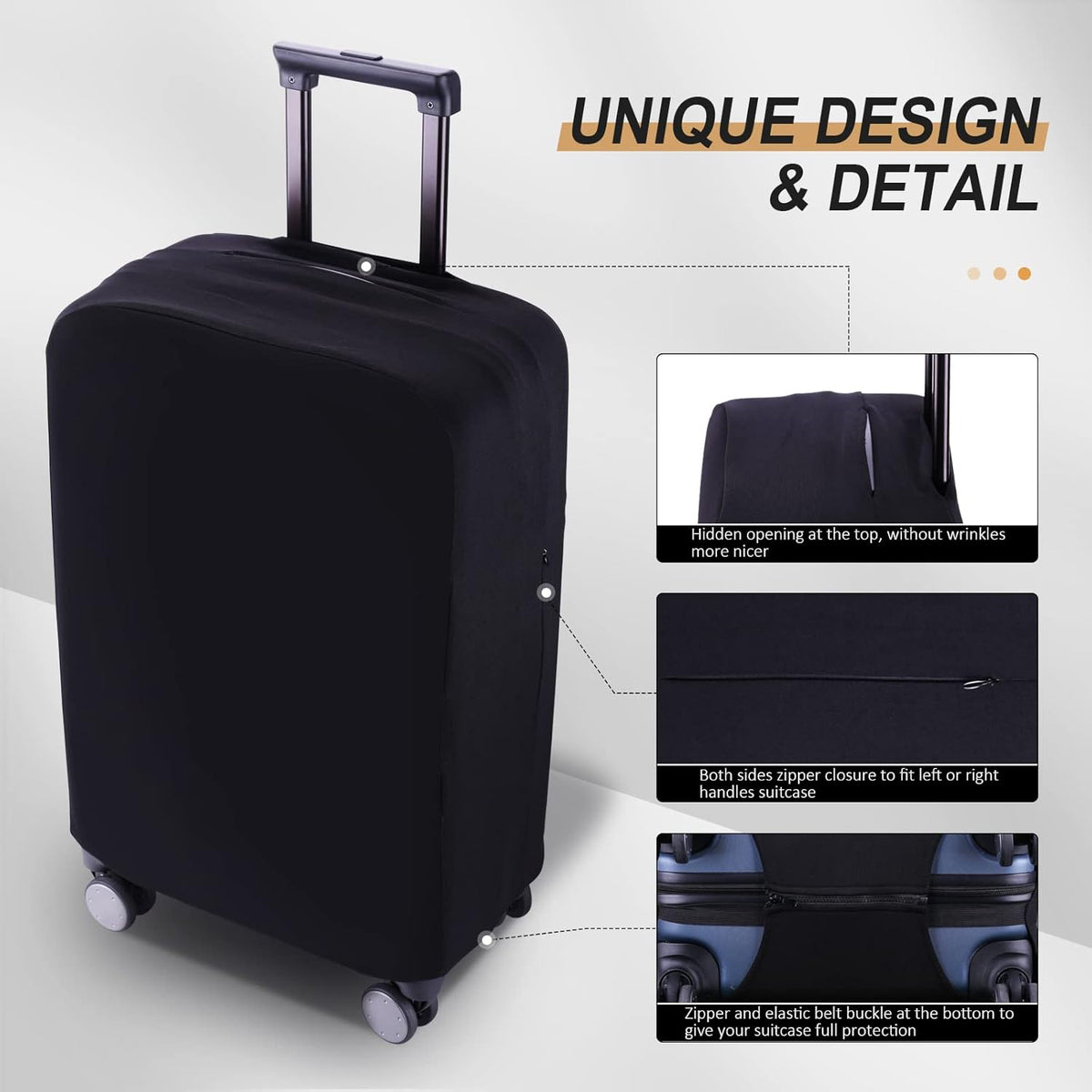 Travel Luggage Cover Suitcase Protector Scratch-Resistant Fit 19-31 Inch Suitcase, Not Included Suitcase (Black, S(19-21inch))