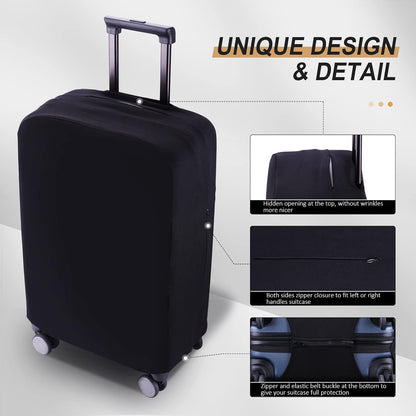 Travel Luggage Cover Suitcase Protector Scratch-Resistant Fit 19-31 Inch Suitcase, Not Included Suitcase (Black, 3XL(32-33inch))