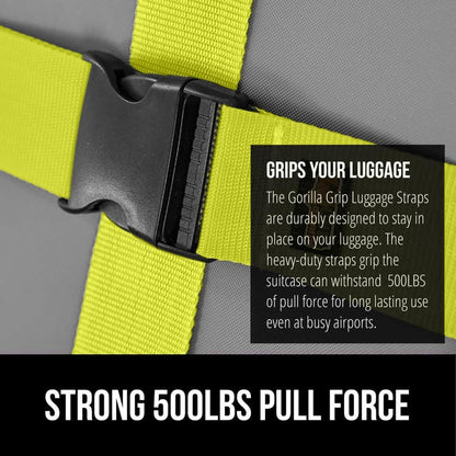 GORILLA GRIP Heavy Duty 8 Pack Adjustable Luggage Straps for Suitcases, Easy to Identify Travel Belt Connector Holds Suitcase Together, Extends Life of Bag, Strap Connects Two Bags, Accessories Yellow