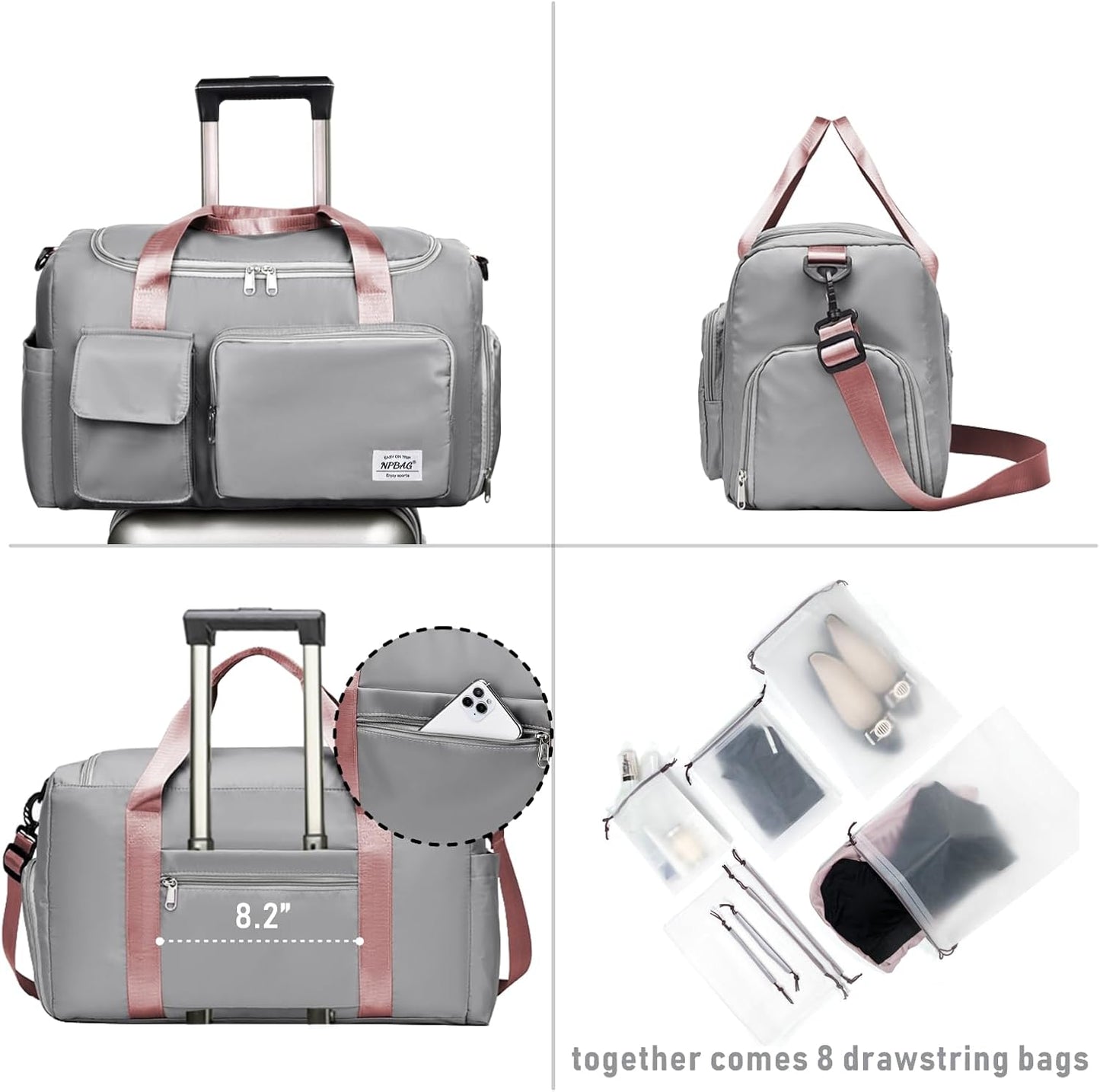 NPBAG Women Travel Duffel, Multi Functional Large Expandable Weekender Carry-on Tote, Gym Workout Overnight Bag, Mommy Hospital Bag for Labor and Delivery