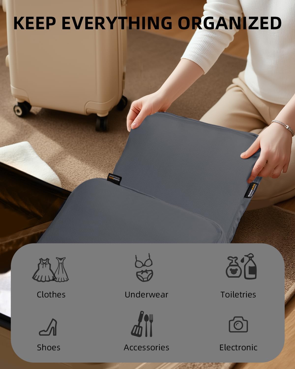 6 Set Compression Packing Cubes for Travel, Large Medium Small Luggage Organizers, Storage Bags for Clothes (6 Pack, Charcoal Gray)